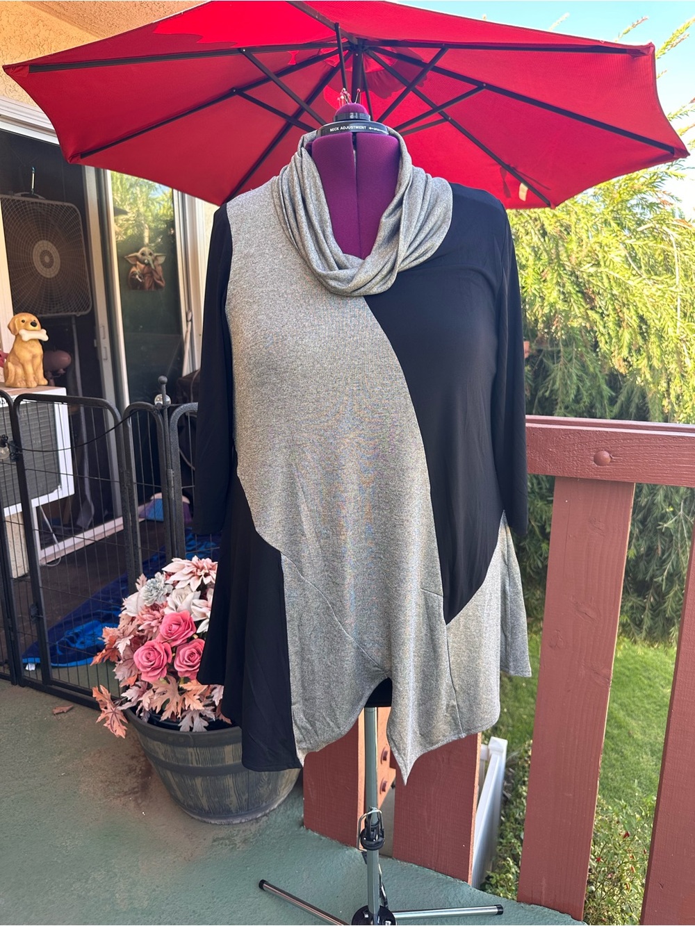 The Avenue Asymmetrical Colorblock Cowl Neck Sweater - Black & Gray Shimmer